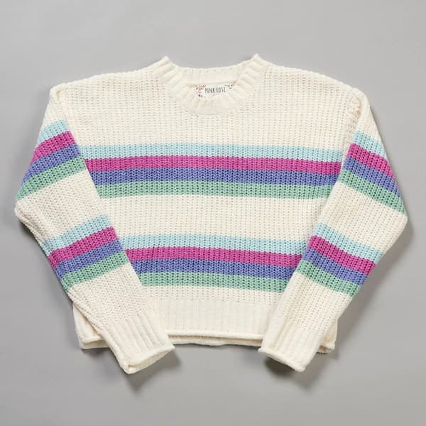 Girls &#40;7-16&#41; Pink Rose Matte Chenille Stripe Sweater - White - image 