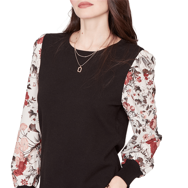 Womens Emaline Dusted Petals Floral Bishop Sleeve Sweater
