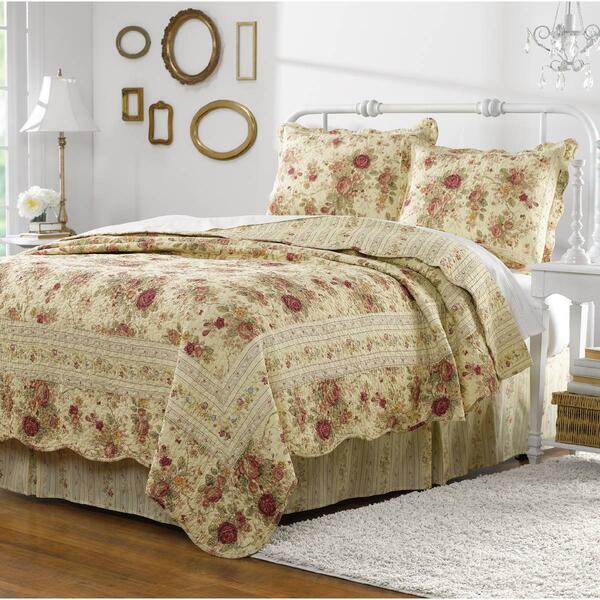 Greenland Home Fashions&#40;tm&#41; Antique Rose Ecru Quilt Set - image 