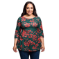 Plus Size 24/7 Comfort Apparel Green Floral 3/4 Sleeve Tunic Blou - image 1