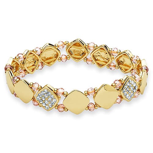 Nine West Gold-Tone Crystal & Pink Stones Stretch Bracelet - image 