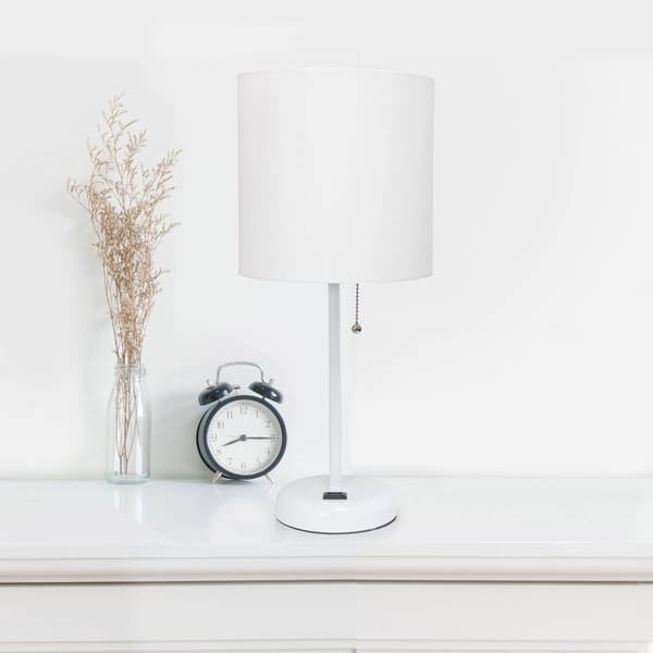 LimeLights White Stick Lamp wCharging Outlet/White Shade-Set of 2