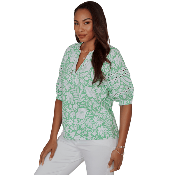 Womens Ruby Rd. Hothouse Florals Puff Sleeve Blouse