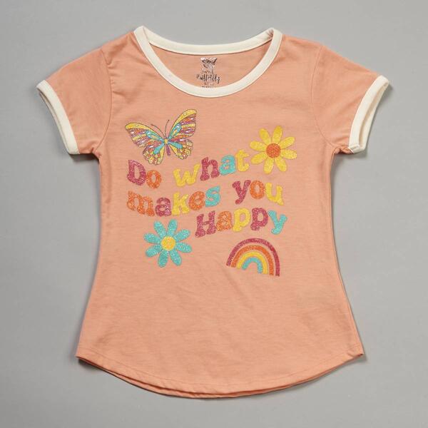 Girls (7-16) Sweet Butterfly Short Sleeve Make You Happy Tee - image 