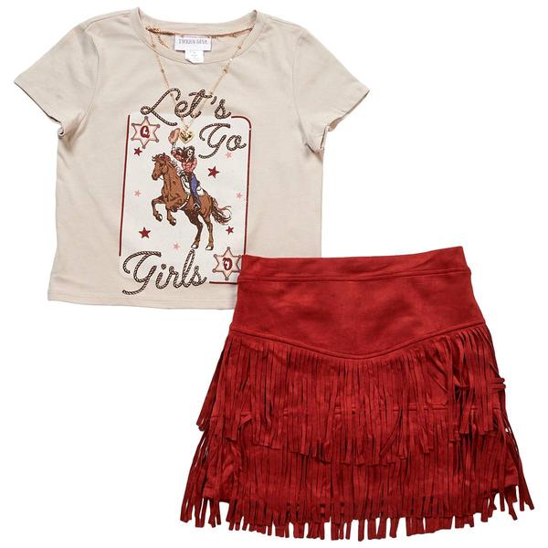 Girls (7-12) Tween Diva Lets Go Girl Western Tee w/ Fringe Skort - image 