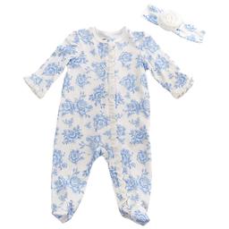 Baby Girl (NB-9M) Little Me Blue Roses Footie with Headband