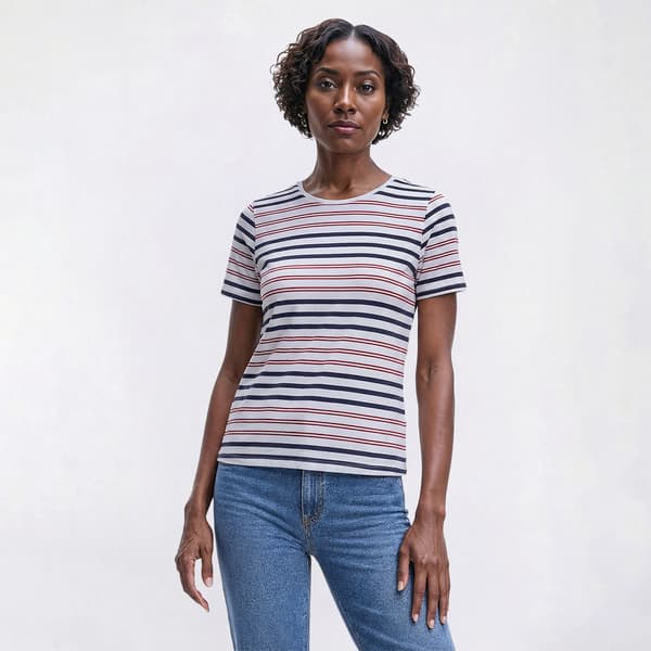 Womens Hasting & Smith Short Sleeve Stripe Crew Neck Tee - image 