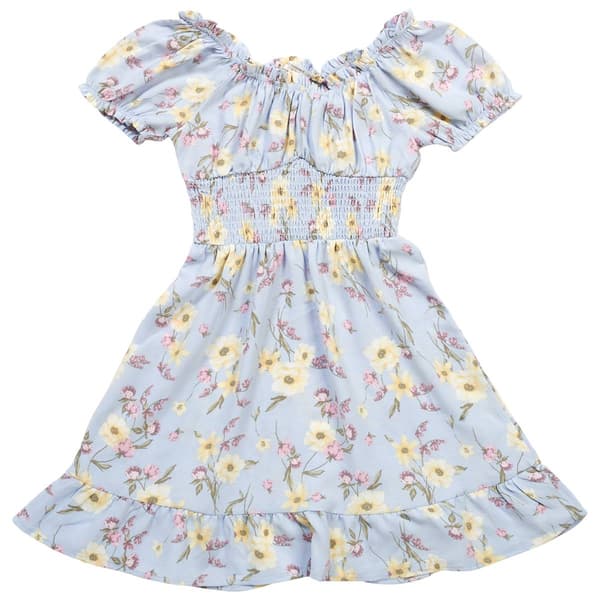 Girls (7-16) No Comment Flower Puff Sleeve Ruffle Trim Dress