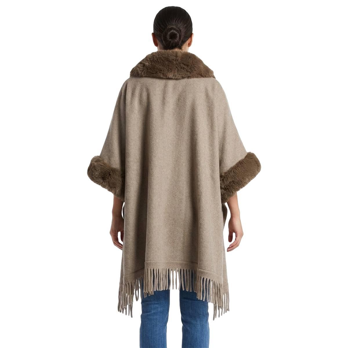 Womens Modena Faux Fur with Snap Closure Ruana