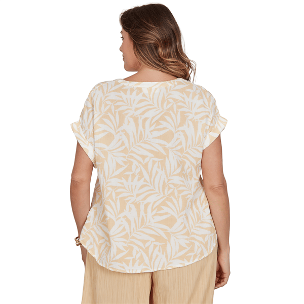Plus Size Emaline Verde Grove II Short Roll Sleeve Leaf Blouse