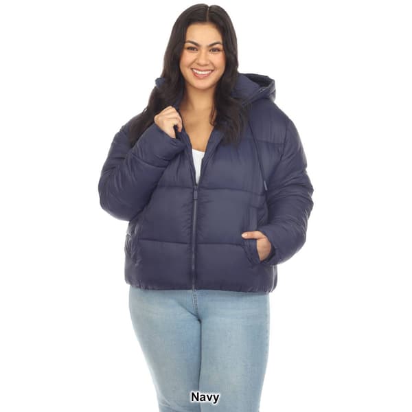 Plus Size White Mark Zip Hooded Bomber Puffer Coat