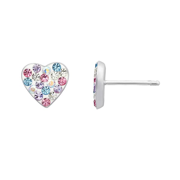 Pink & Blue Crystal Heart Stud Earrings - image 