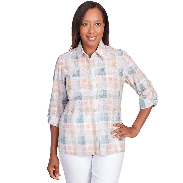 Womens Alfred Dunner 3/4 Sleeve Woven Neutral Plaid Shirt - image 