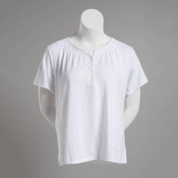 Plus Size Hasting & Smith Short Sleeve Solid Peasant Top - image 
