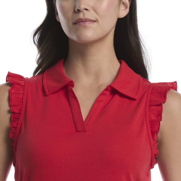 Petite Rafaella® Sleeveless Ruffle Trim Solid Polo