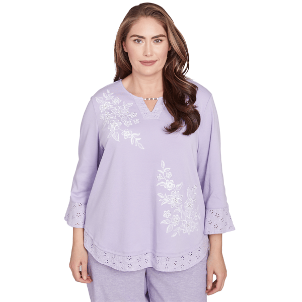 Plus Size Alfred Dunner Crystal Springs Floral Eyelet Trim Blouse - image 