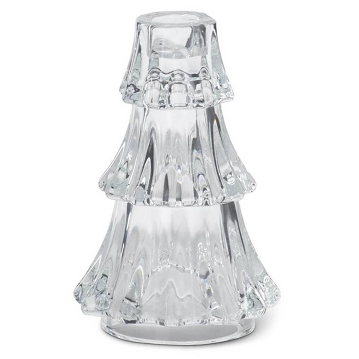 K&K Interiors Glass Christmas Tree Taper Candleholder