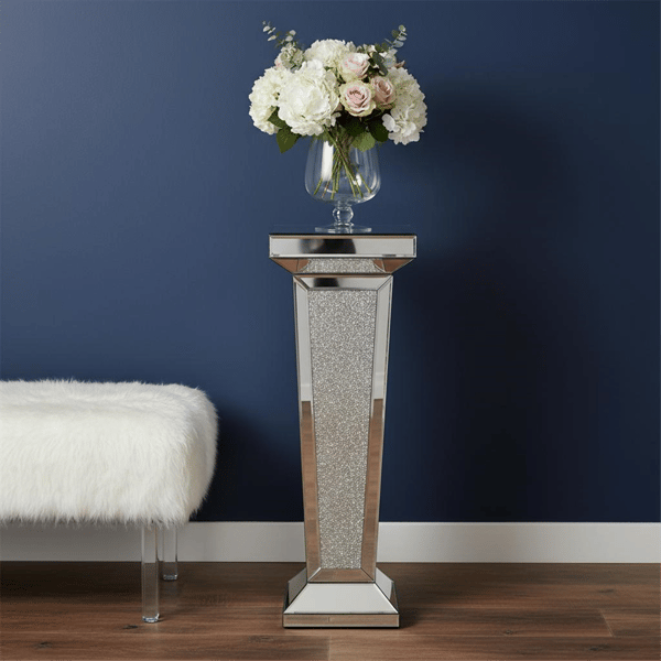 HomeRoots Silver Glass & Faux Crystals Pedestal Accent Table