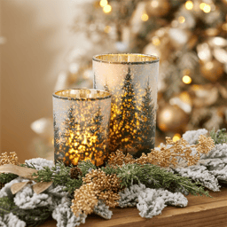 Melrose Frosted Pine Mercury Glass Candle Holder - Set of 2