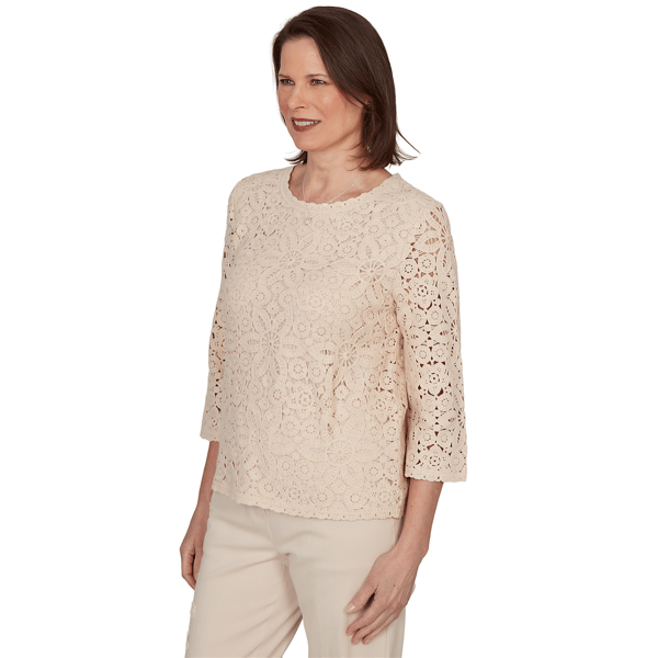 Womens Alfred Dunner Camden Market Floral Crochet Blouse