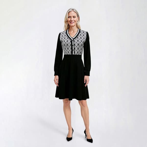 Womens Birch Long Sleeve Geometric Chain Sweater Dress - image 