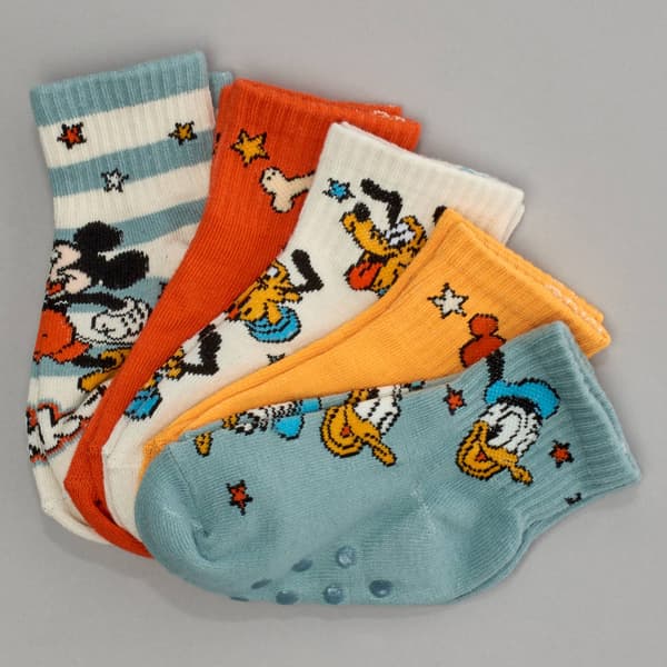 Toddler Boy Disney 5pr. Mickey & Friends Mid Crew Gripper Socks - image 