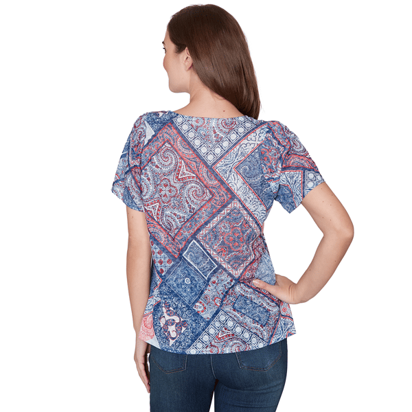 Womens Ruby Rd. French Riviera Short Sleeve Patchwork Tee