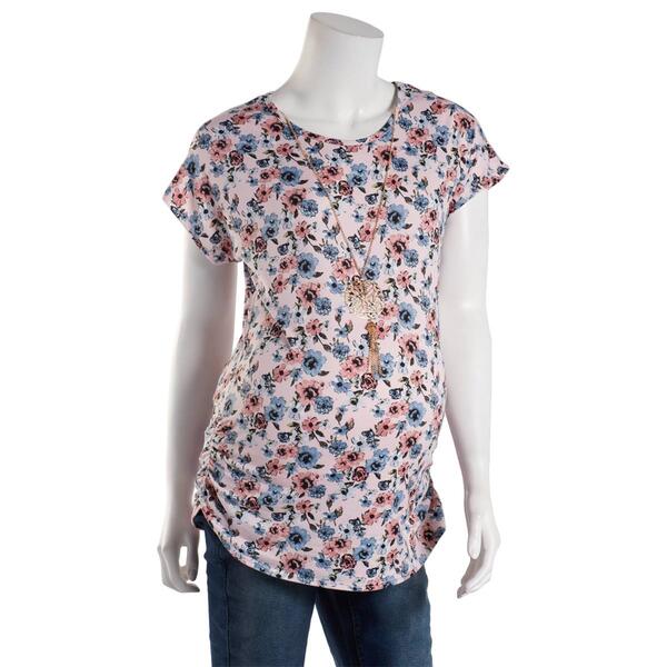 Womens Due Time Short Sleeve Floral Criss Cross Maternity Tee - image 