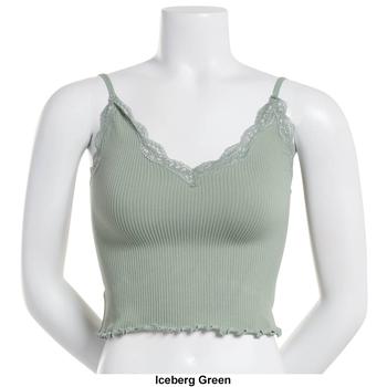 Juniors Poof! Seamless Rib Lace Trim Lettuce Edge Camisole - Boscov's