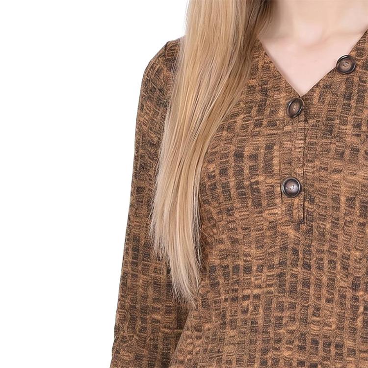 Petite NY Collection Long Sleeve Ribbed Hacci Henley Top