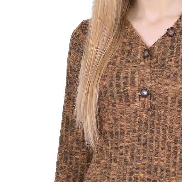 Petite NY Collection Long Sleeve Ribbed Hacci Henley Top