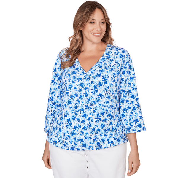 Plus Size Heart''s of Palm Embraceable Blue Printed Stretch Jerse