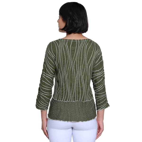 Plus Size Ali Miles 3/4 Sleeve Textured Wavy Line Blouse