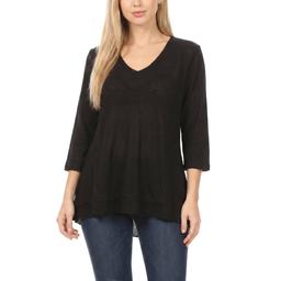 Womens NY Collection 3 Quarter Solid V Neck Two Layer Pullover