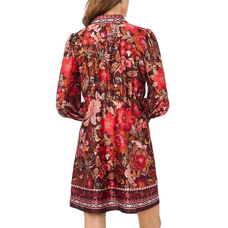 Womens MSK Long Sleeve Floral Charmeuse Tie Front Dress