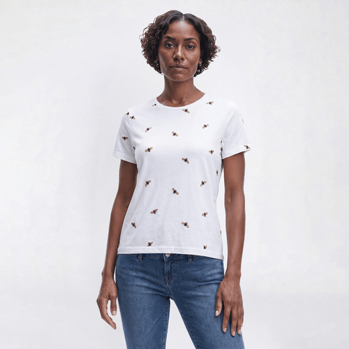 Plus Size Bonnie Evans Short Sleeve Bejewel Tossed Bumblebee Tee - image 