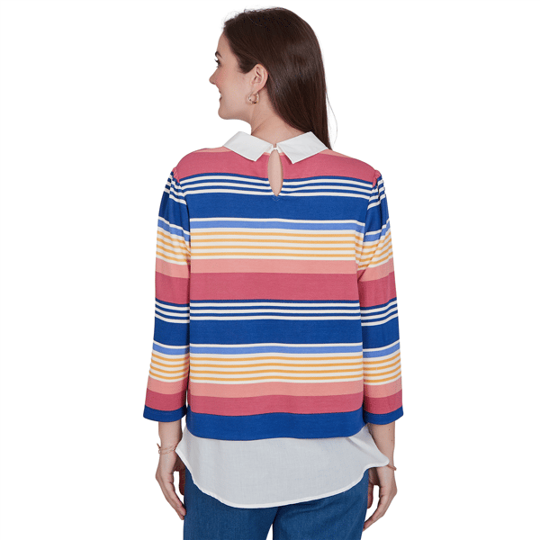 Womens Ruby Rd. Game of Luxe Two in One Stripe Sweater