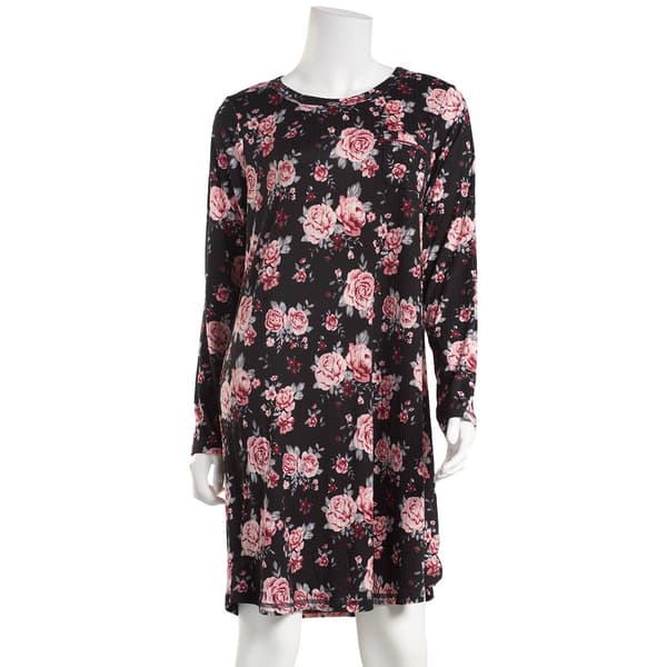 Womens Rene Rofe Long Sleeve Drop Needle Floral Nightshirt - image 
