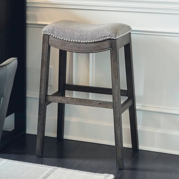 New Ridge Home Goods Sadie Weathered Wood Bar-Height Barstool