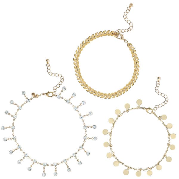 Jessica Simpson Yellow Gold Clear Rhinestone Anklet Set - image 