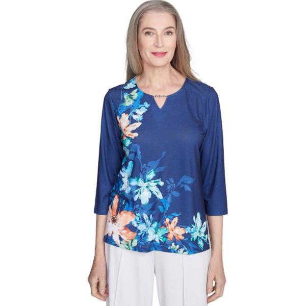 Womens Alfred Dunner Nantucket Asymmetric Floral Blouse - image 