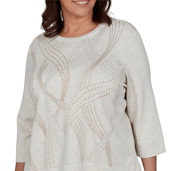 Plus Size Alfred Dunner Good To Go 3/4 Sleeve Stud Swirls Sweater