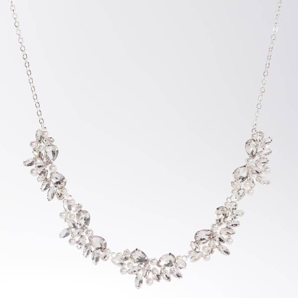 Rosa Rhinestones Pearl Floral Statement Necklace - image 