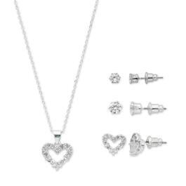 Danecraft Heart Pendant w/ Heart & Round Stud Earrings Set
