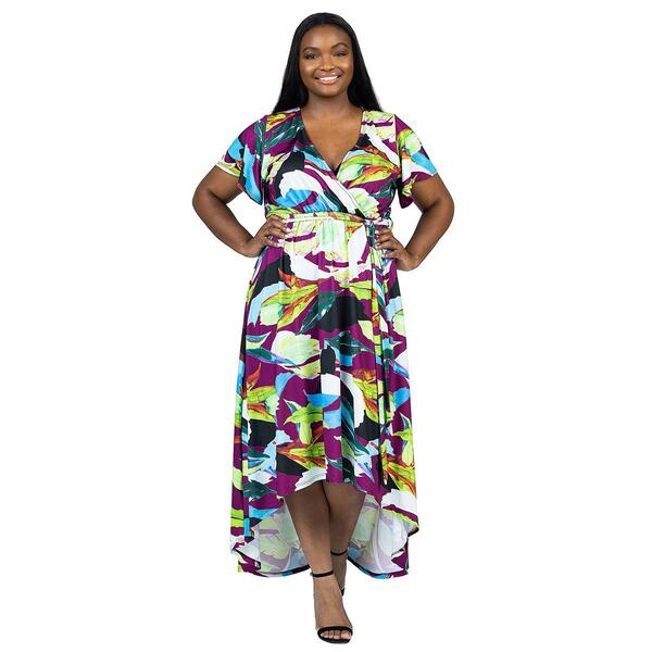 Plus Size 24/7 Comfort Apparel Floral High Low Wrap Dress - image 