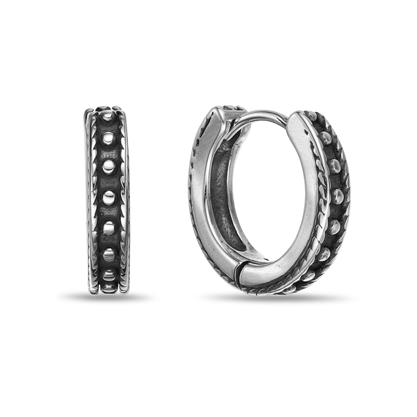Mens Lynx Black Ion Plated Stainless Steel Hoop Earrings