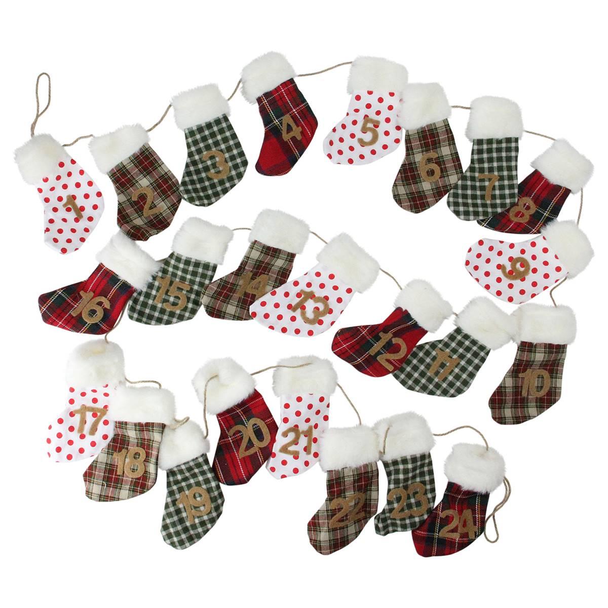 Northlight 8ft. Countdown to Christmas Plaid Stocking Garland