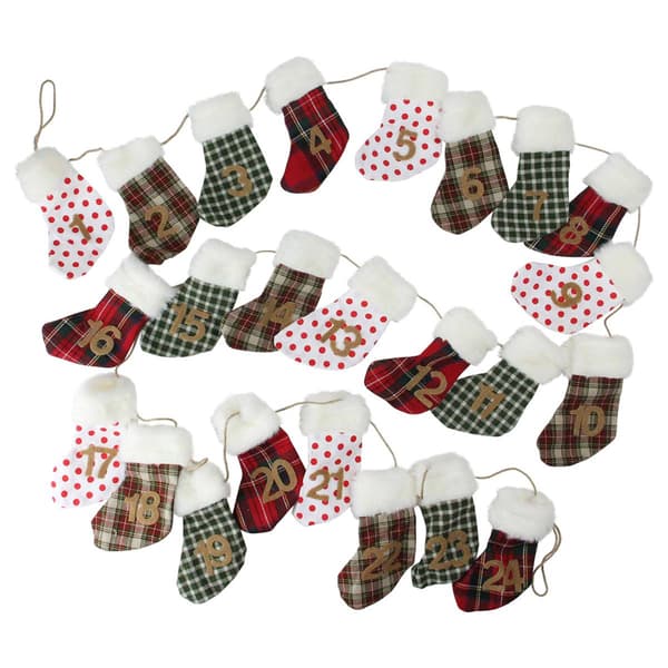 Northlight 8ft. Countdown to Christmas Plaid Stocking Garland - image 
