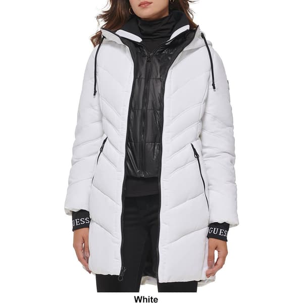 Womens Guess Long Heavy Polyfill Puffer Jacket w/Cuffs