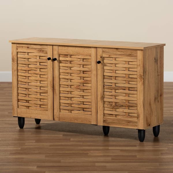 Baxton Studio Winda Oak Brown Wood 3-Door Shoe Cabinet